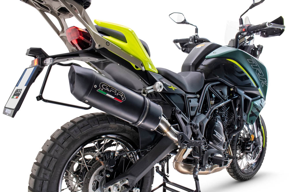 Scarico compatibile con Benelli Trk 702 2023-2024, Furore Evo4 Nero, Scarico omologato, silenziatore con db killer estraibile e raccordo specifico
