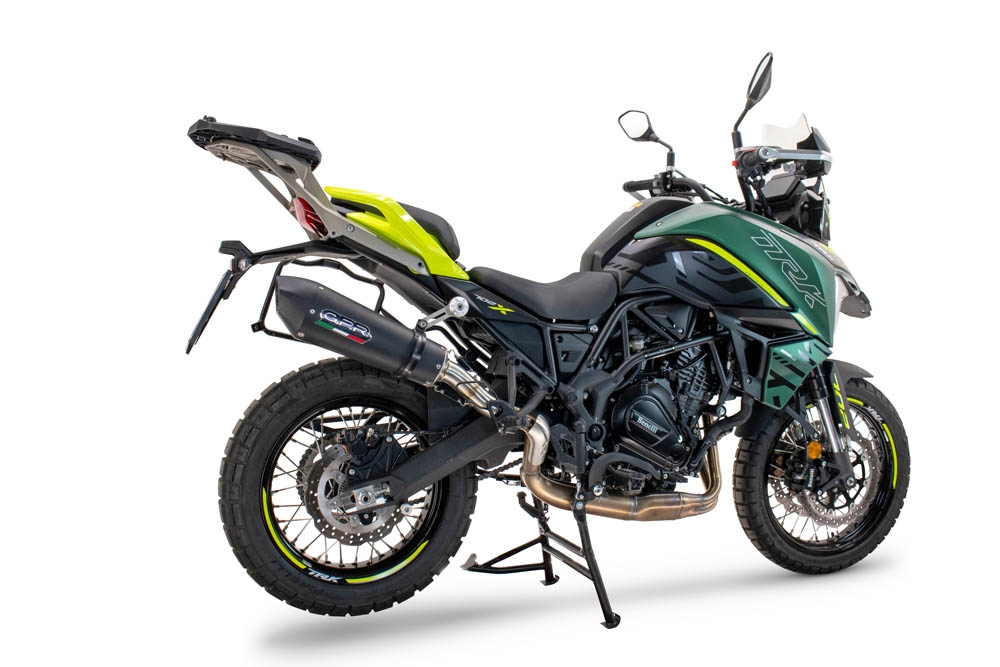 Scarico compatibile con Benelli Trk 702 X 2023-2024, GP Evo4 Black Titanium, Scarico omologato, silenziatore con db killer estraibile e raccordo specifico