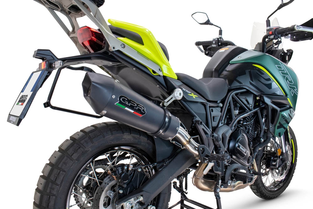Scarico compatibile con Benelli Trk 702 X 2023-2024, GP Evo4 Black Titanium, Scarico omologato, silenziatore con db killer estraibile e raccordo specifico