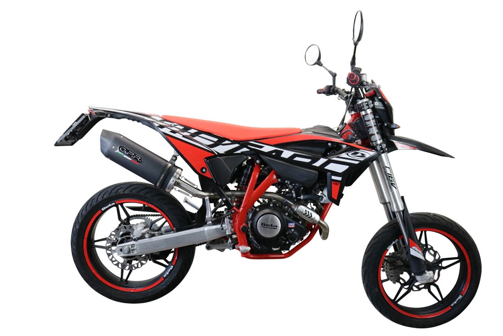 Scarico compatibile con Beta RR 125 4T Motard 2021-2024, Furore Evo4 Nero, Terminale di scarico omologato, fornito con db killer estraibile, catalizzatore e raccordo specifico