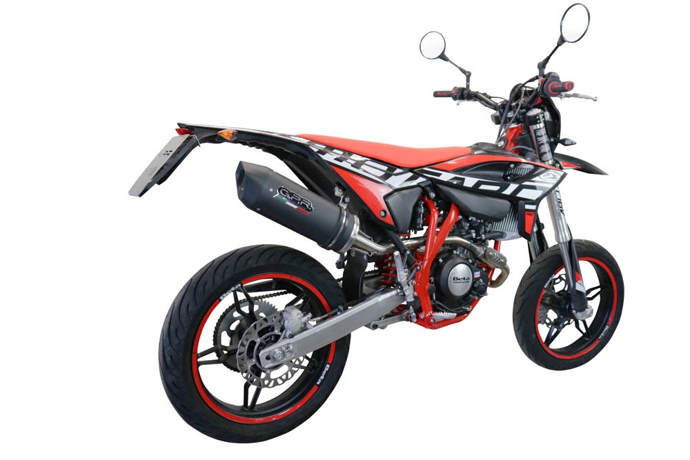 Scarico compatibile con Beta RR 125 4T Motard 2021-2024, Furore Evo4 Nero, Terminale di scarico omologato, fornito con db killer estraibile, catalizzatore e raccordo specifico