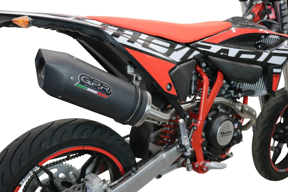Scarico compatibile con Beta RR 125 4T Motard 2021-2024, Furore Evo4 Nero, Terminale di scarico omologato, fornito con db killer estraibile, catalizzatore e raccordo specifico