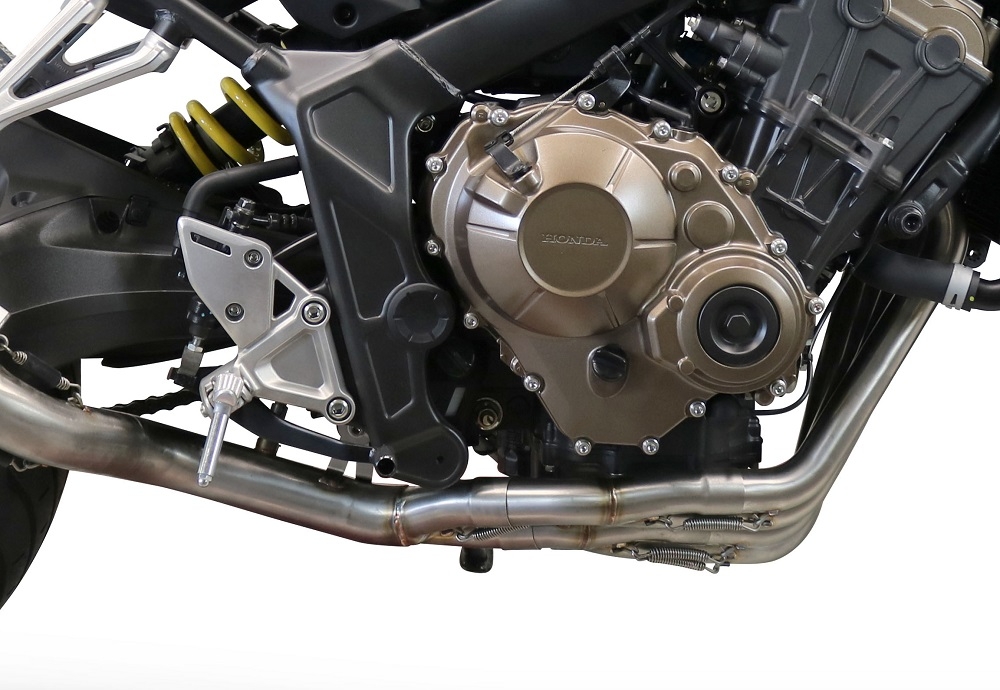 Exhaust system compatible with Honda Cb 650 R 2021-2023, GP Evo4 Poppy, Homologated legal full system exhaust, including removable db killer and catalyst 