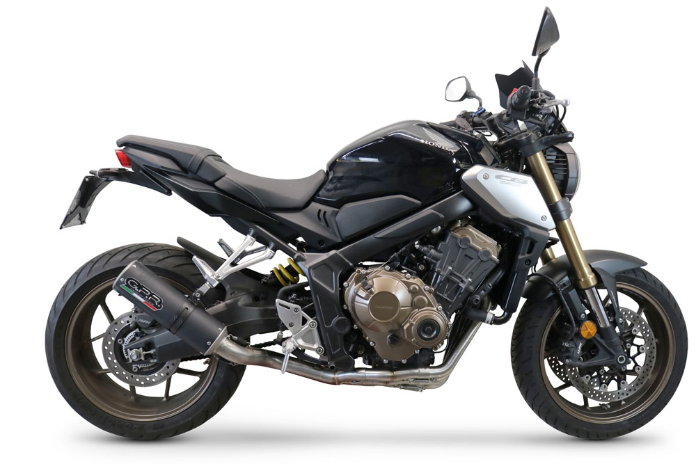 Exhaust system compatible with Honda Cbr 650 R 2021-2023, M3 Black Titanium, Homologated legal full system exhaust, including removable db killer and catalyst 