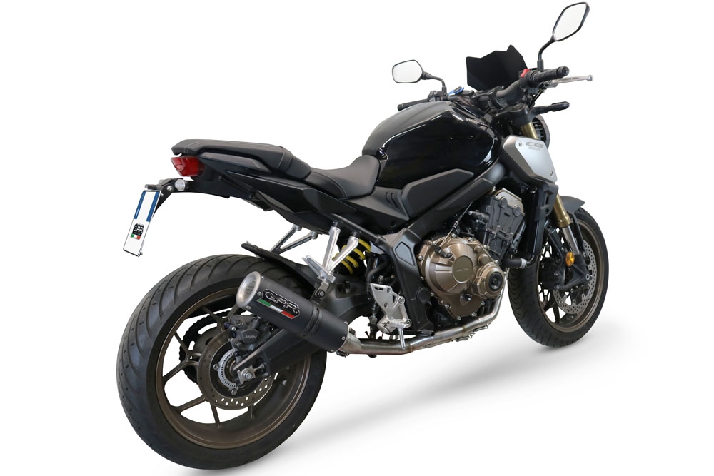 Exhaust system compatible with Honda Cbr 650 R 2021-2023, M3 Black Titanium, Homologated legal full system exhaust, including removable db killer and catalyst 