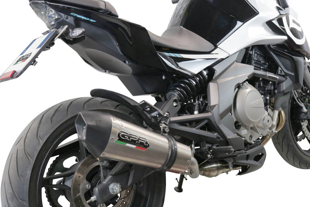 Exhaust system compatible with Cf Moto 650 Mt 2021-2024, GP Evo4 Titanium, Homologated legal slip-on exhaust including removable db killer, link pipe and catalyst 