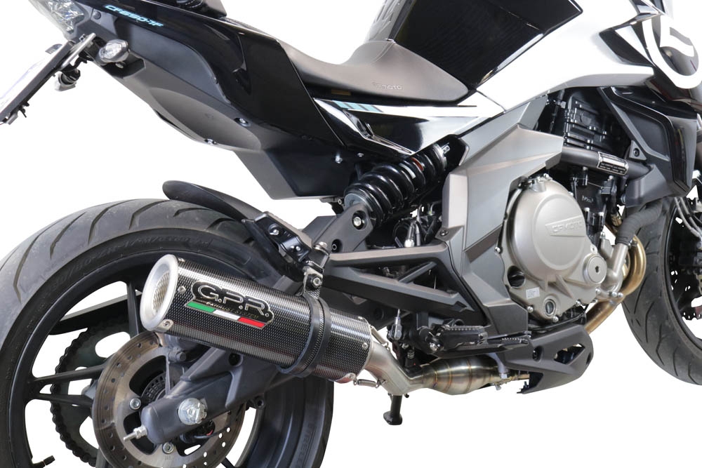 Exhaust system compatible with Cf Moto 400 NK 2019-2020, M3 Poppy , Homologated legal slip-on exhaust including removable db killer, link pipe and catalyst 