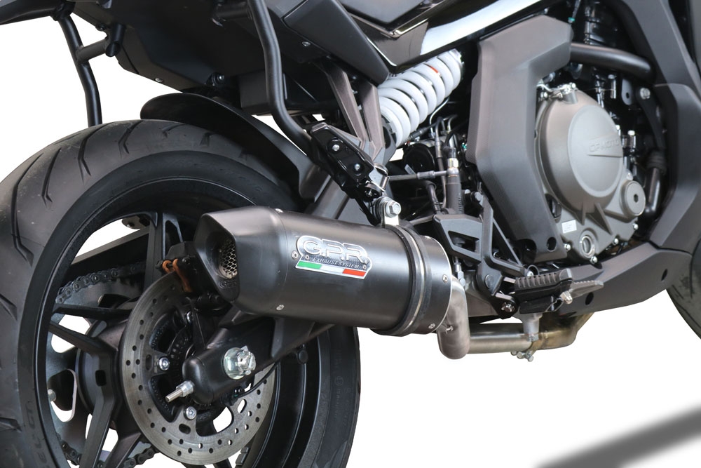 Exhaust compatible with Cf Moto 650 Gt 2022-2024, Furore Nero, Racing slip-on exhaust, including link pipe and removable db killer 