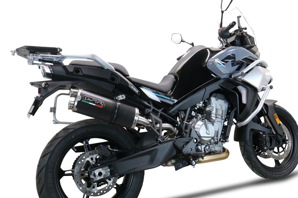 Exhaust system compatible with Cf Moto 800 Mt Touring 2022-2024, Dual Poppy, Homologated legal slip-on exhaust including removable db killer and link pipe 