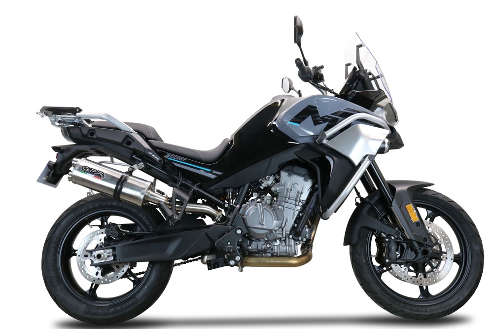 Exhaust compatible with Cf Moto 800 Mt Touring 2022-2024, Dual Titanium, Homologated legal slip-on exhaust including removable db killer and link pipe 