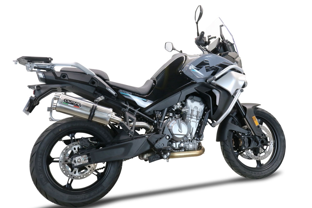 Exhaust compatible with Cf Moto 800 Mt Touring 2022-2024, Dual Titanium, Homologated legal slip-on exhaust including removable db killer and link pipe 