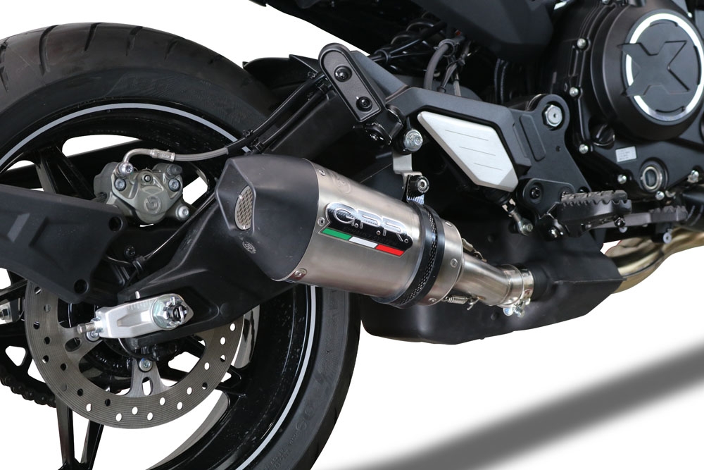 Exhaust compatible with Cf Moto 700 CL-X Adv 2022-2024, Gpe Ann. titanium, Homologated legal slip-on exhaust including removable db killer and link pipe 