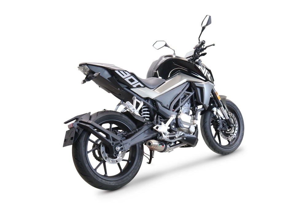 Exhaust compatible with Cf Moto 300 NK 2022-2024, Deeptone Inox, Racing full system exhaust, including removable db killer 