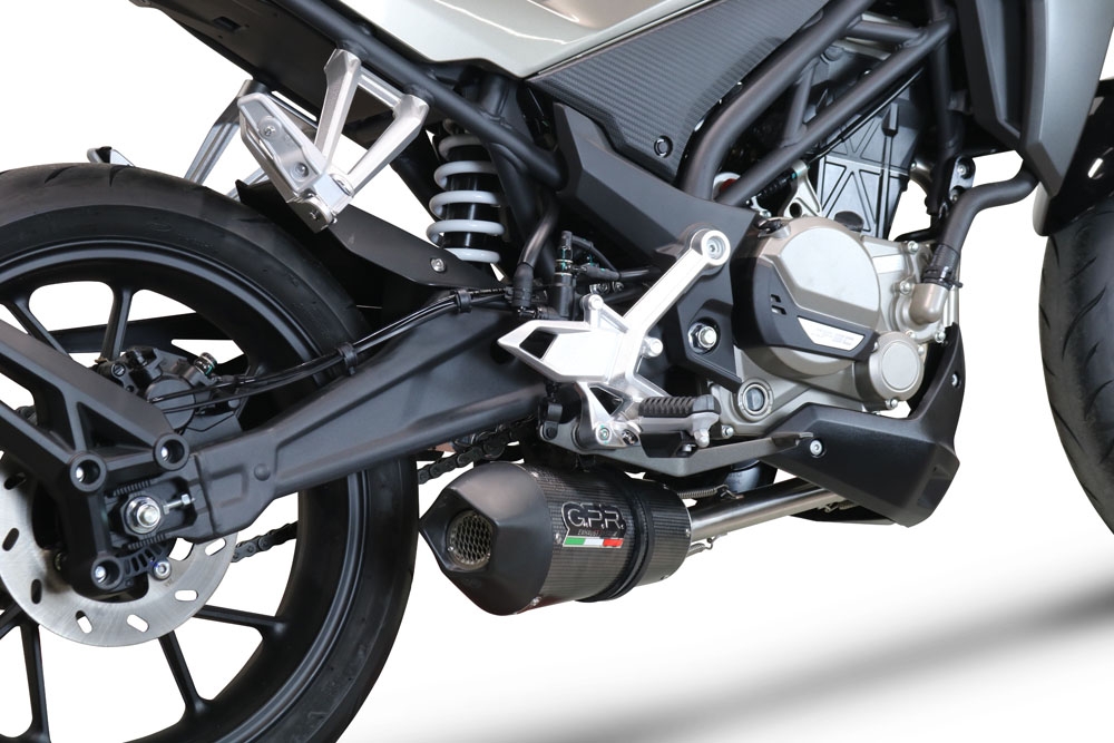 Exhaust system compatible with Cf Moto 300 NK 2022-2024, GP Evo4 Poppy, Homologated legal full system exhaust, including removable db killer and catalyst 