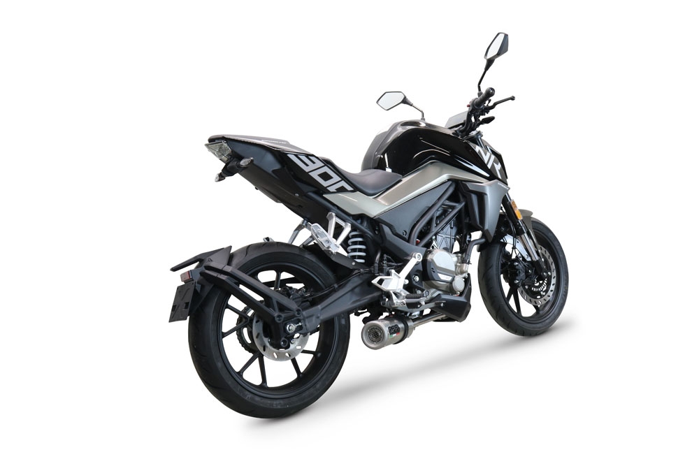 Exhaust compatible with Cf Moto 300 NK 2022-2024, M3 Inox , Homologated legal full system exhaust, including removable db killer and catalyst 