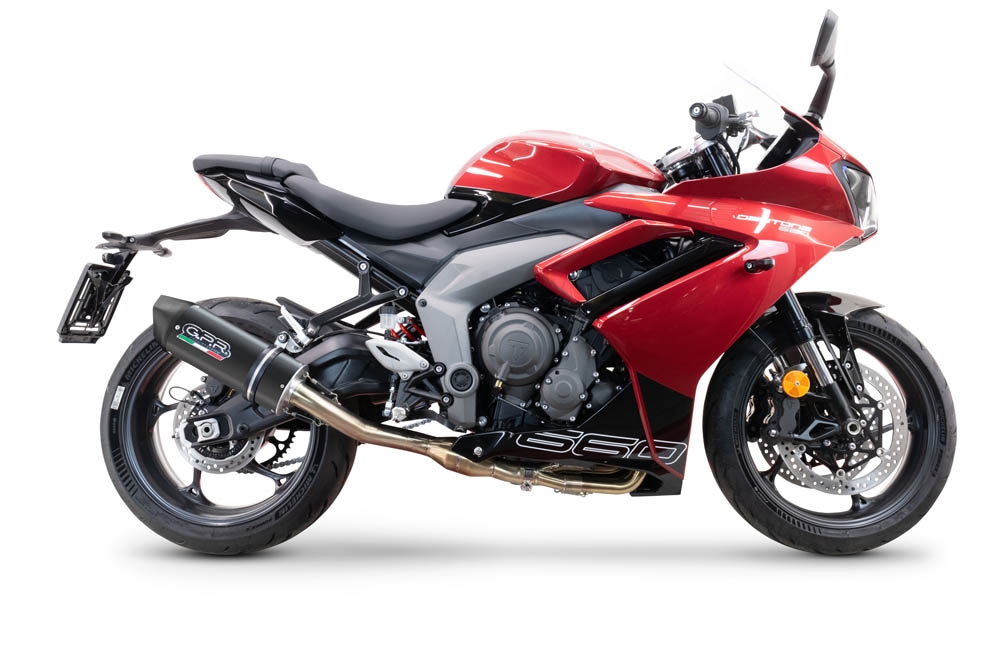 Scarico compatibile con Triumph Daytona 660 2023-2025, Furore Nero, Scarico completo racing, fornito con db killer estraibile e collettore, non conforme per uso stradale