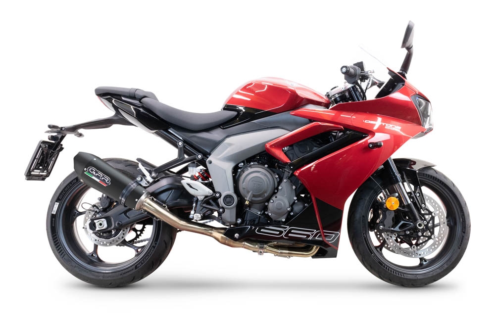 Scarico GPR compatibile con  Triumph Daytona 660 2023-2025, New Grand Prix Evo Black Titanium, Scarico completo omologato,fornito con db killer estraibile,catalizzatore e collettore