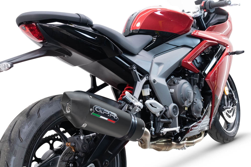 Scarico GPR compatibile con  Triumph Daytona 660 2023-2025, New Grand Prix Evo Black Titanium, Scarico completo omologato,fornito con db killer estraibile,catalizzatore e collettore
