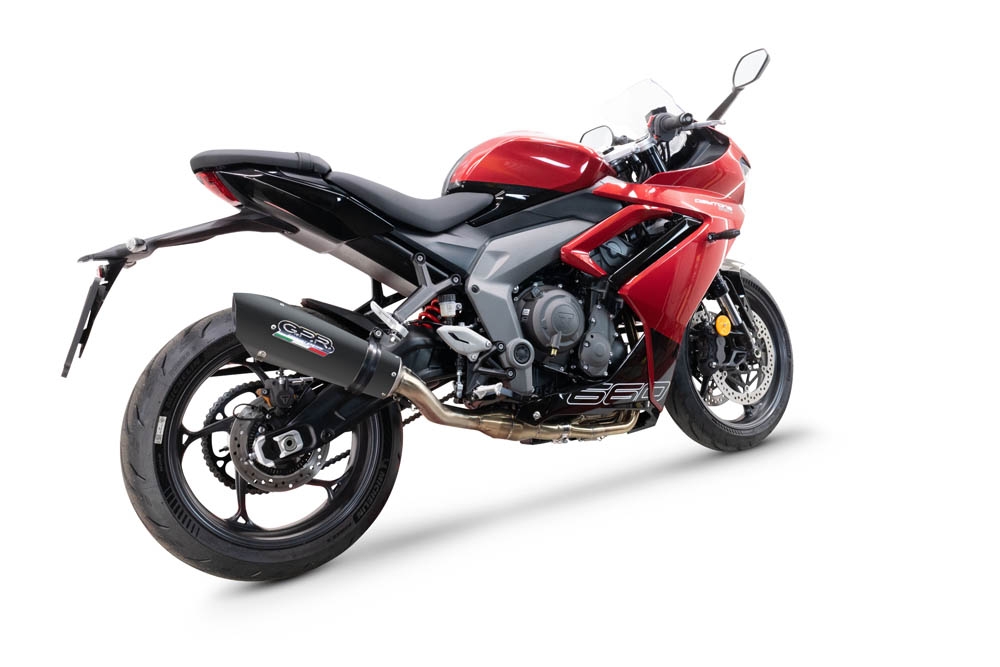 Scarico GPR compatibile con  Triumph Daytona 660 2023-2025, New Grand Prix Evo Black Titanium, Scarico completo omologato,fornito con db killer estraibile,catalizzatore e collettore