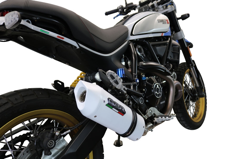 Scarico compatibile con Ducati Scrambler 800 Icon -Icon Dark 2021-2022, Albus Evo4, Terminale di scarico omologato, fornito con db killer estraibile, catalizzatore e raccordo specifico