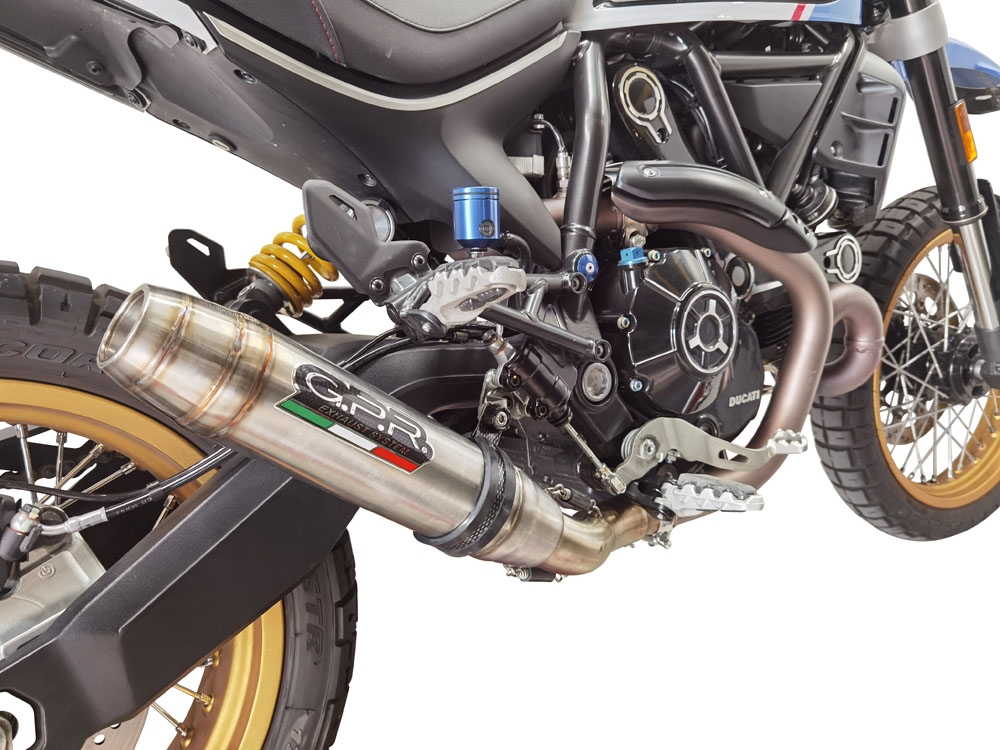Scarico compatibile con Ducati Scrambler 800 Desert Sled - DS Fasthouse 2021-2024, Deeptone Inox, Terminale di scarico omologato,fornito con db killer estraibile,catalizzatore e collettore