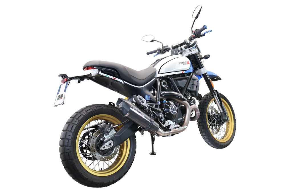 Scarico compatibile con Ducati Scrambler 800 Desert Sled -DS Fasthouse 2021-2024, GP Evo4 Poppy, Terminale di scarico omologato,fornito con db killer estraibile,catalizzatore e collettore