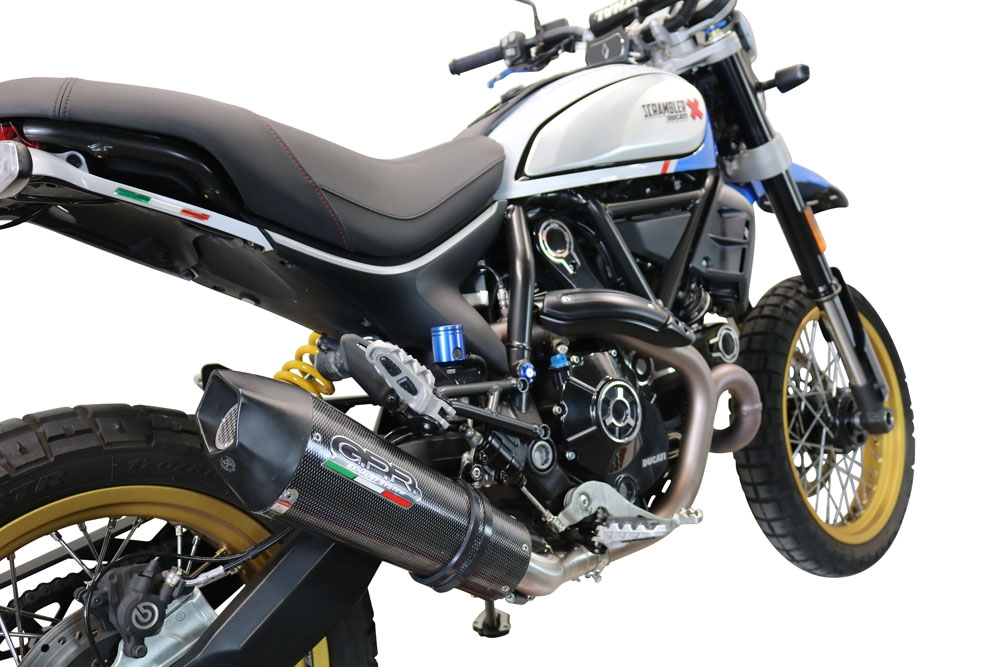 Scarico compatibile con Ducati Scrambler 800 Desert Sled -DS Fasthouse 2021-2024, GP Evo4 Poppy, Terminale di scarico omologato,fornito con db killer estraibile,catalizzatore e collettore