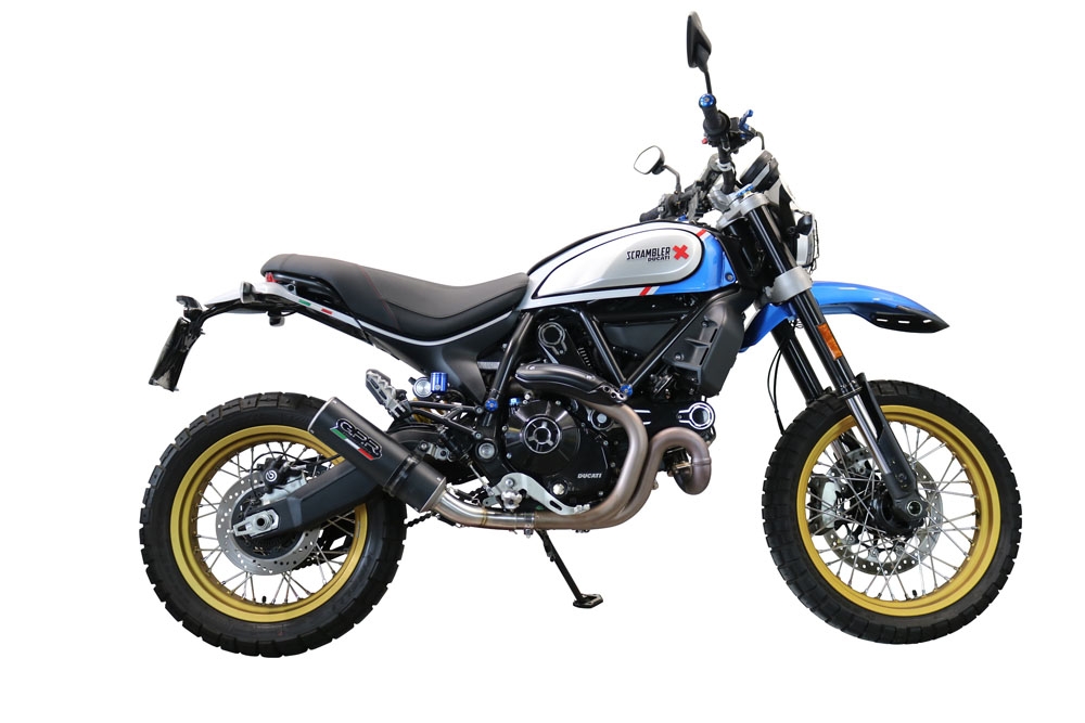 Exhaust system compatible with Ducati Scrambler 800 Desert Sled - DS Fasthouse 2021-2024, M3 Black Titanium, Homologated legal slip-on exhaust including removable db killer, link pipe and catalyst 