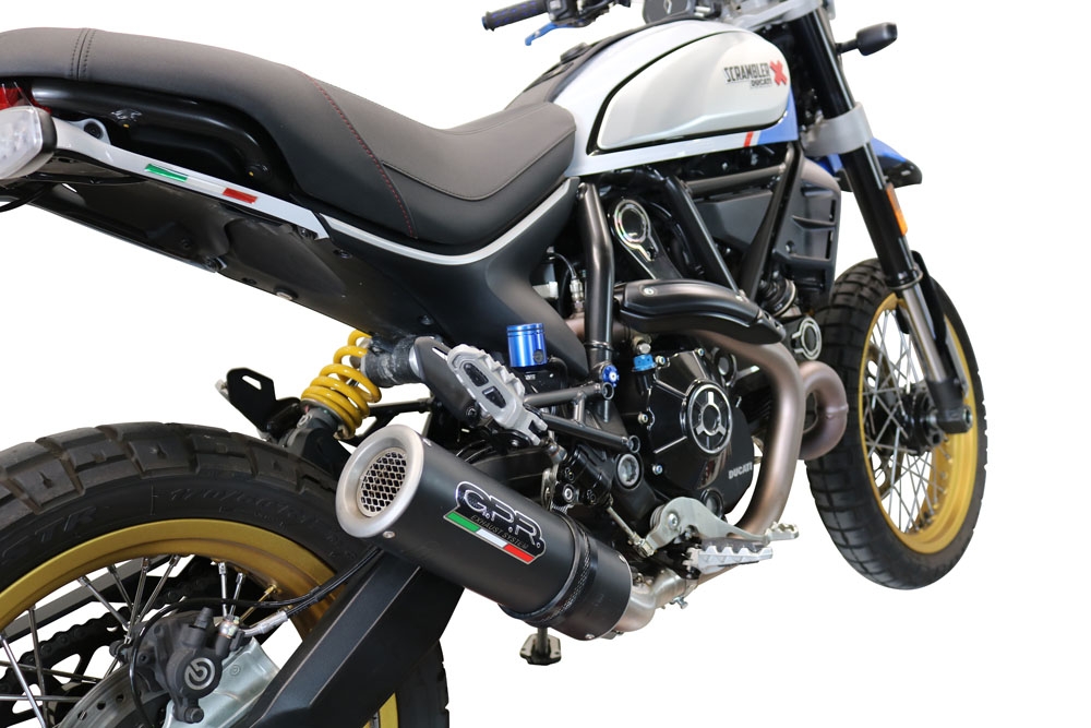 Scarico compatibile con Ducati Scrambler 800 Icon -Icon Dark 2021-2022, M3 Black Titanium, Terminale di scarico omologato,fornito con db killer estraibile,catalizzatore e collettore