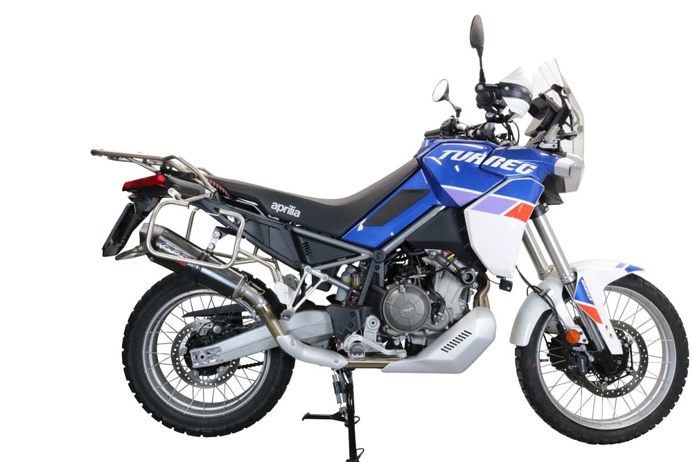 Scarico compatibile con Aprilia Tuareg 660 2021-2024, GP Evo4 Poppy, Scarico omologato, silenziatore con db killer estraibile e raccordo specifico