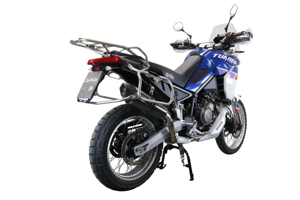 Scarico compatibile con Aprilia Tuareg 660 2021-2024, GP Evo4 Poppy, Scarico omologato, silenziatore con db killer estraibile e raccordo specifico