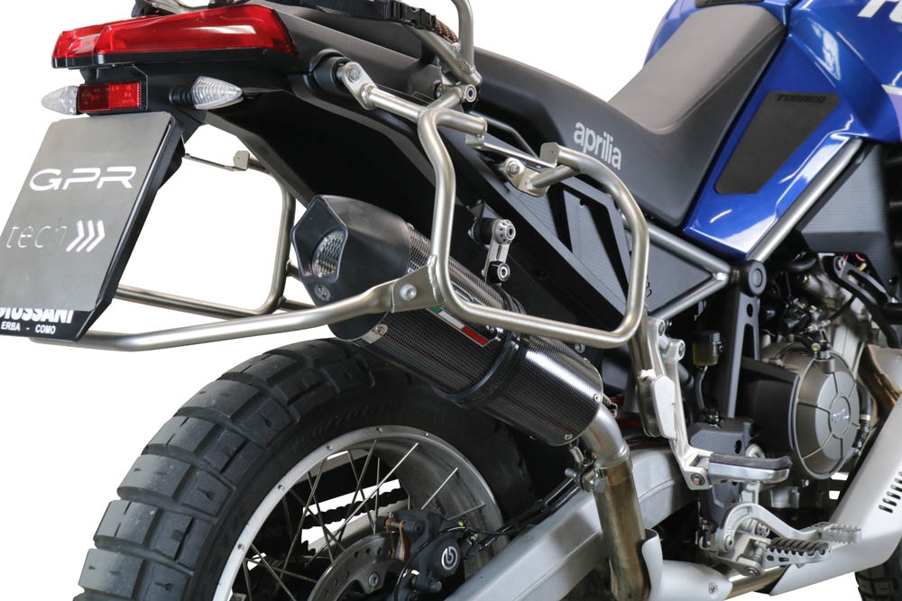 Scarico compatibile con Aprilia Tuareg 660 2021-2024, GP Evo4 Poppy, Scarico omologato, silenziatore con db killer estraibile e raccordo specifico