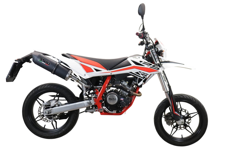 Exhaust system compatible with Beta RR 125 4T Enduro 2019-2020, Furore Evo4 Nero, Homologated legal slip-on exhaust including removable db killer, link pipe and catalyst 
