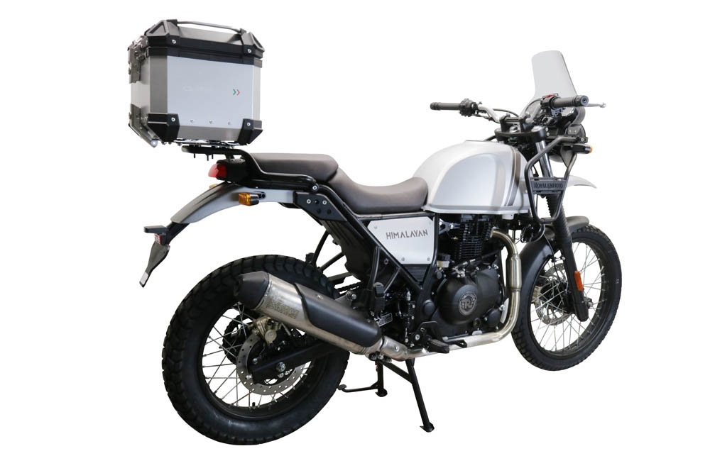 TOP CASE - BAULETTO GPR TECH COMPATABILE CON Royal Enfield Himalayan 410 2017/2023 GPR TECH BAULETTO TOP CASE ALPI-TECH 26 LT, COLORE ARGENTO CON PIASTRA SPECIFICA 