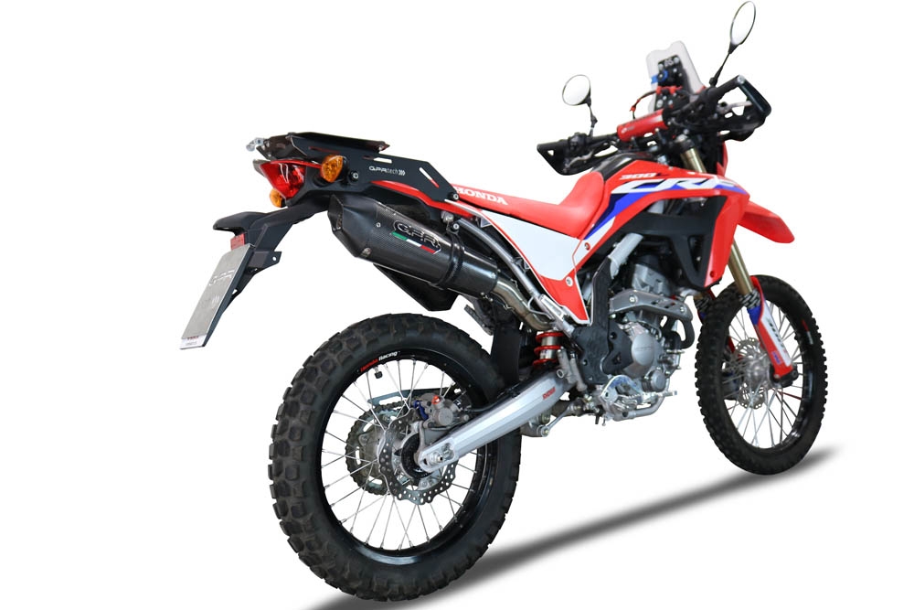 Exhaust system compatible with Honda Crf 300 L / Rally 2021-2024, GP Evo4 Poppy, Homologated legal slip-on exhaust including removable db killer, link pipe and catalyst 