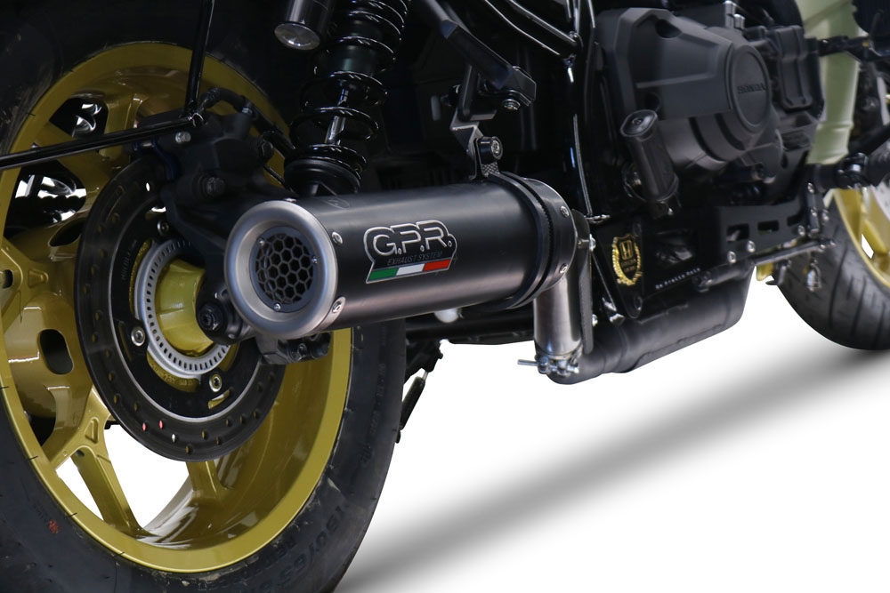 Exhaust system compatible with Honda Cmx 1100 Rebel 2021-2023, M3 Black Titanium, Homologated legal slip-on exhaust including removable db killer and link pipe 