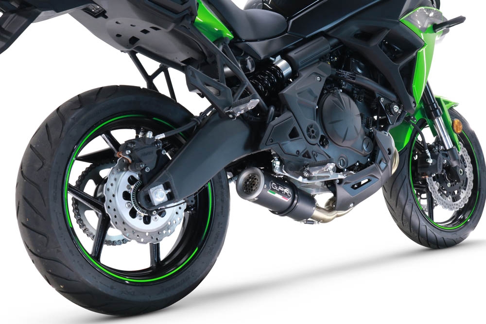 Scarico compatibile con Kawasaki Versys 650 2021-2022, M3 Black Titanium, Scarico completo racing, fornito con db killer estraibile e collettore, non conforme per uso stradale
