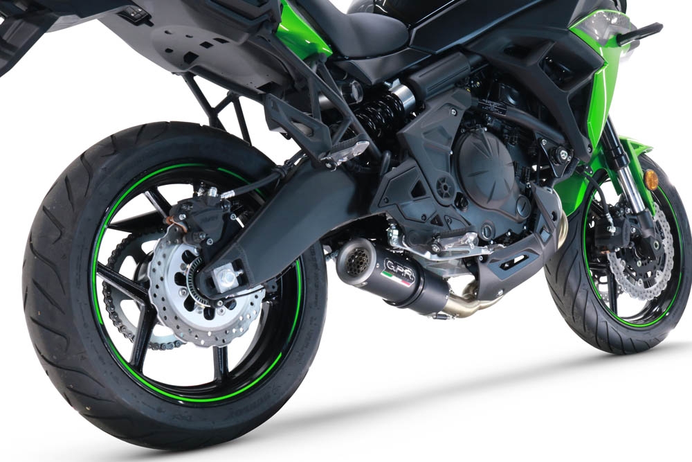 Exhaust system compatible with Kawasaki Versys 650 2021-2022, M3 Black Titanium, Homologated legal full system exhaust, including removable db killer and catalyst 
