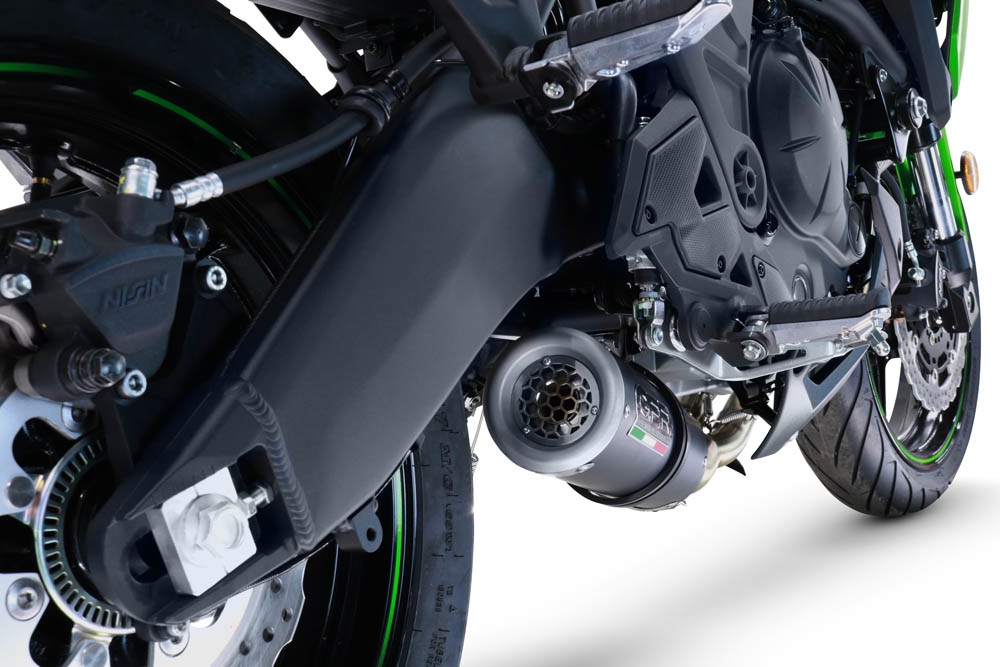 Exhaust system compatible with Kawasaki Versys 650 2017-2020, M3 Black Titanium, Racing full system exhaust, including removable db killer/spark arrestor 