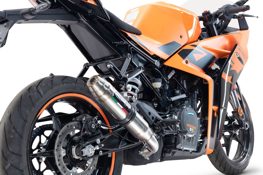 Scarico compatibile con Ktm Rc 390 2022-2024, Deeptone Inox, Scarico omologato, silenziatore con db killer estraibile e raccordo specifico