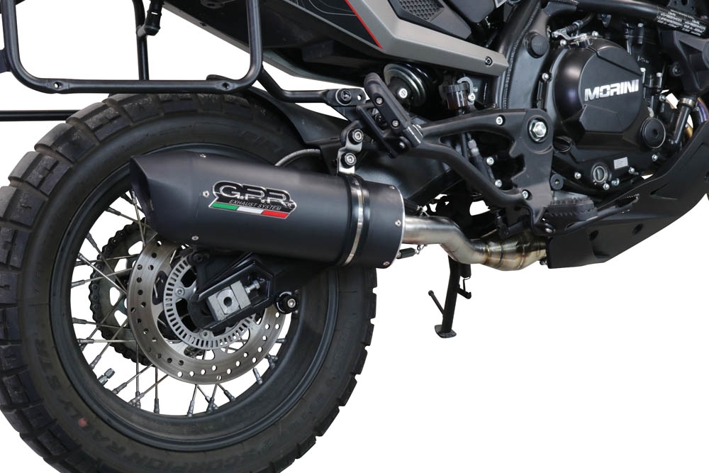 Exhaust compatible with Moto Morini X-CAPE 650 2021-2024, Furore Evo4 Nero, Homologated legal Mid-full system exhaust, including removable db killer and catalyst 