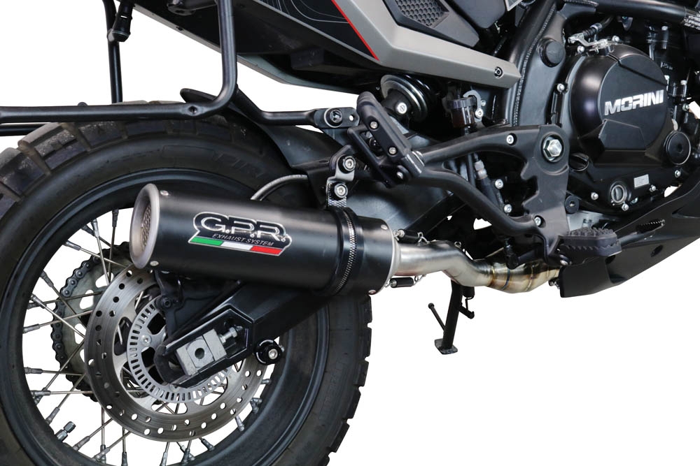 Exhaust system compatible with Moto Morini X-CAPE 650 2021-2023, M3 Black Titanium, Homologated legal Mid-full system exhaust, including removable db killer and catalyst 