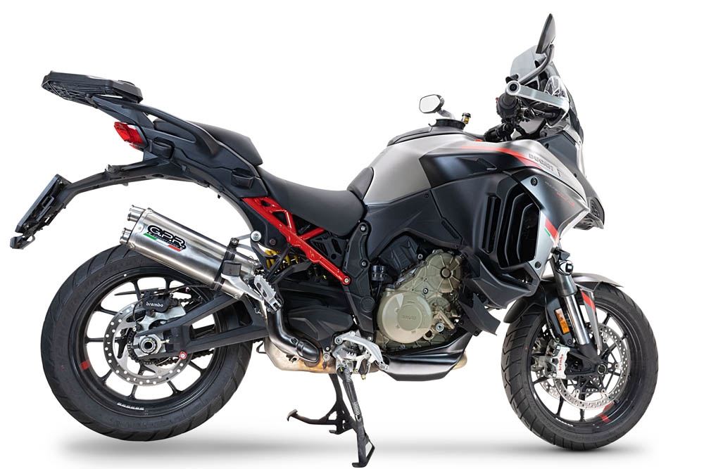 Scarico compatibile con Ducati Multistrada V4 Rally 2023-2024, Dual Inox, Scarico omologato, silenziatore con db killer estraibile e raccordo specifico
