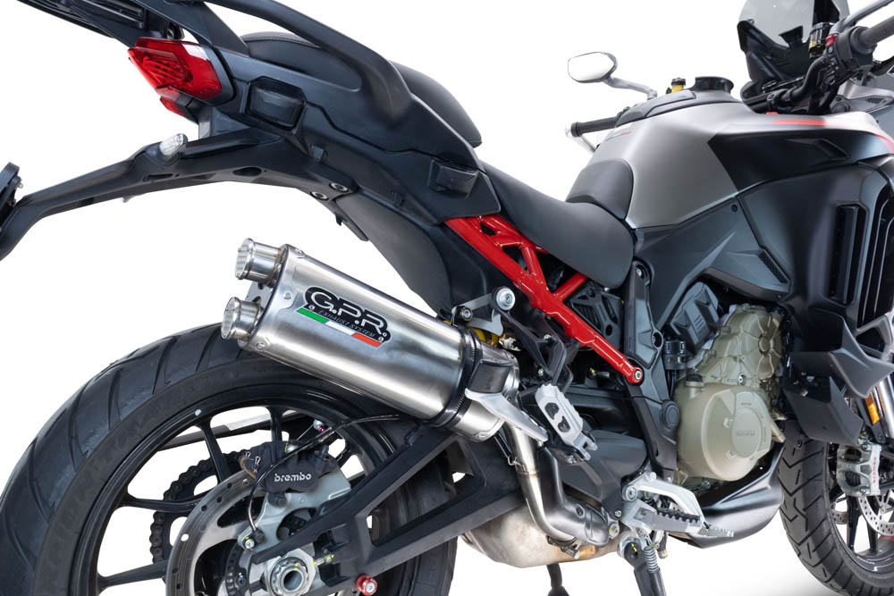 Scarico compatibile con Ducati Multistrada V4 Rally 2023-2024, Dual Inox, Scarico omologato, silenziatore con db killer estraibile e raccordo specifico