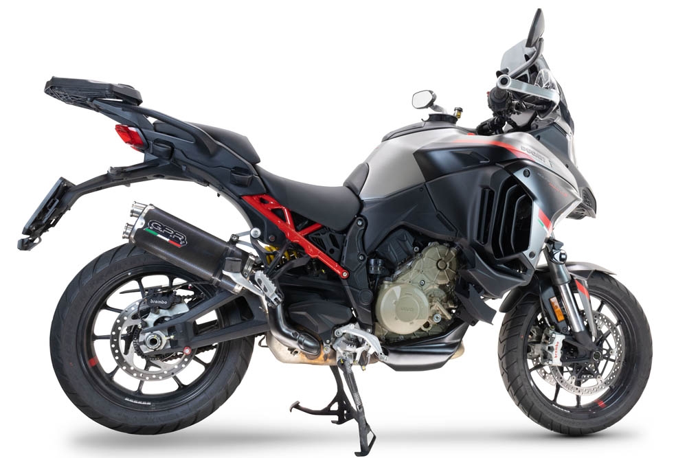 Scarico compatibile con Ducati Multistrada V4 Rally 2023-2024, Dual Poppy, Scarico omologato, silenziatore con db killer estraibile e raccordo specifico