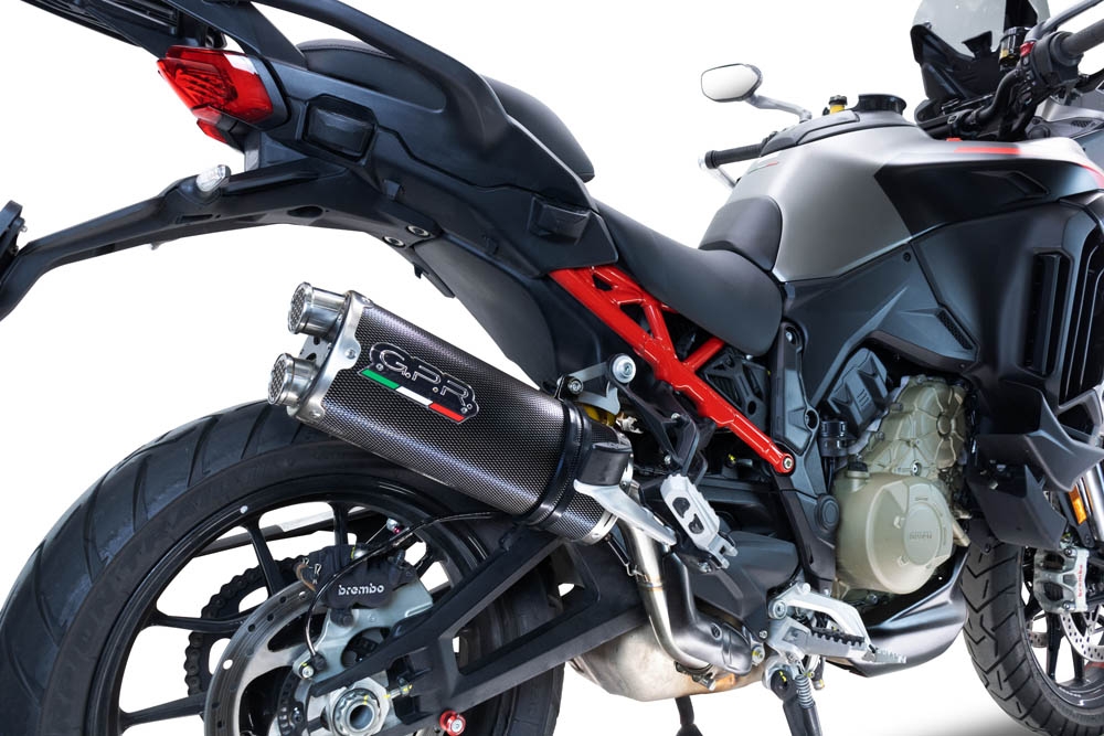 Scarico compatibile con Ducati Multistrada V4 Rally 2023-2024, Dual Poppy, Scarico omologato, silenziatore con db killer estraibile e raccordo specifico