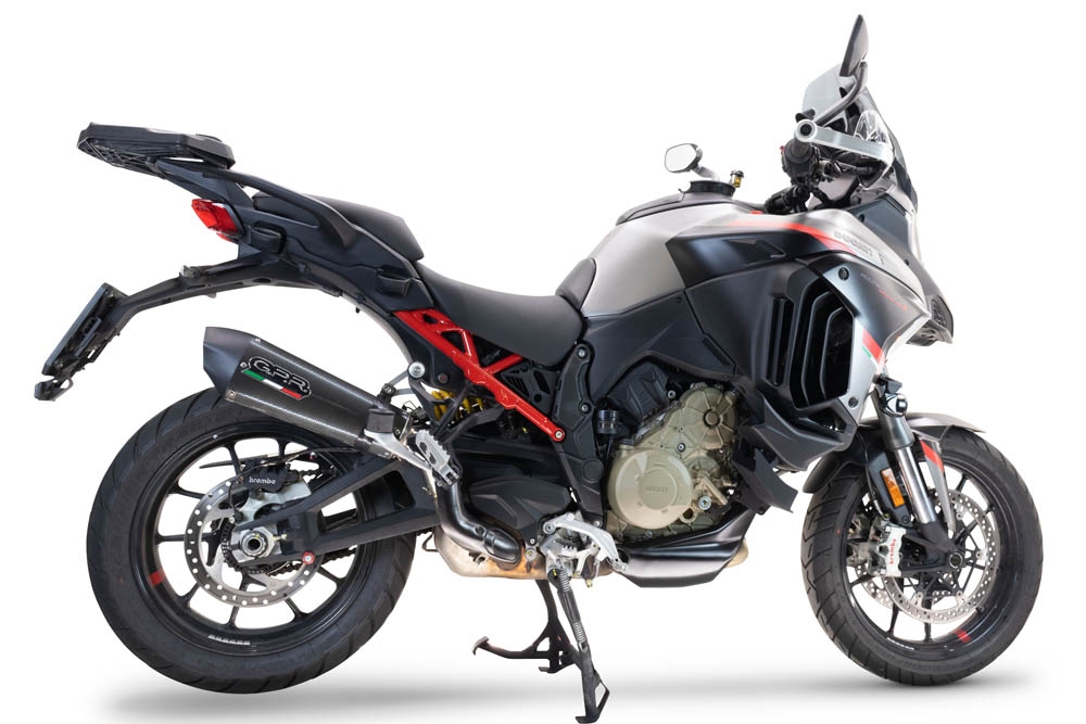 Scarico compatibile con Ducati Multistrada V4 Grand Tour 2024-2025, GP Evo4 Poppy, Scarico omologato, silenziatore con db killer estraibile e raccordo specifico