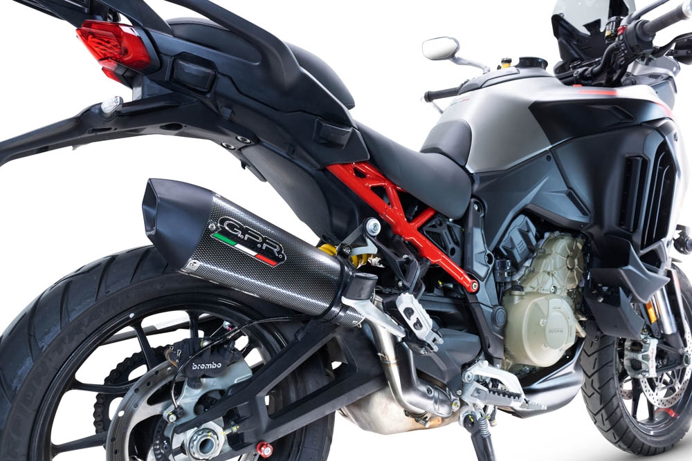 Scarico compatibile con Ducati Multistrada V4 Grand Tour 2024-2025, GP Evo4 Poppy, Scarico omologato, silenziatore con db killer estraibile e raccordo specifico