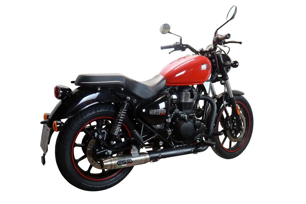 Exhaust compatible with Royal Enfield Meteor 350 2021-2023, Deeptone Inox, Homologated legal slip-on exhaust including removable db killer, link pipe and catalyst 