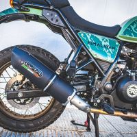 Scarico compatibile con Royal Enfield Himalayan 410 Diam.36mm 2017-2020, Furore Evo4 Nero, Terminale di scarico omologato,fornito con db killer estraibile,catalizzatore e collettore